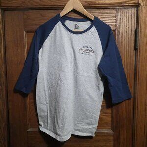 Brand New Suavecito Pomade Mens Size M Graphic Tee Grey Blue Ringer Baseball 3/4